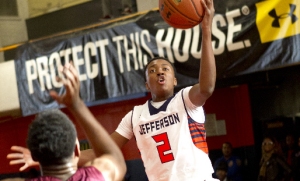 Shamorie Ponds going up for the left handed layup for Jefferson (NY).